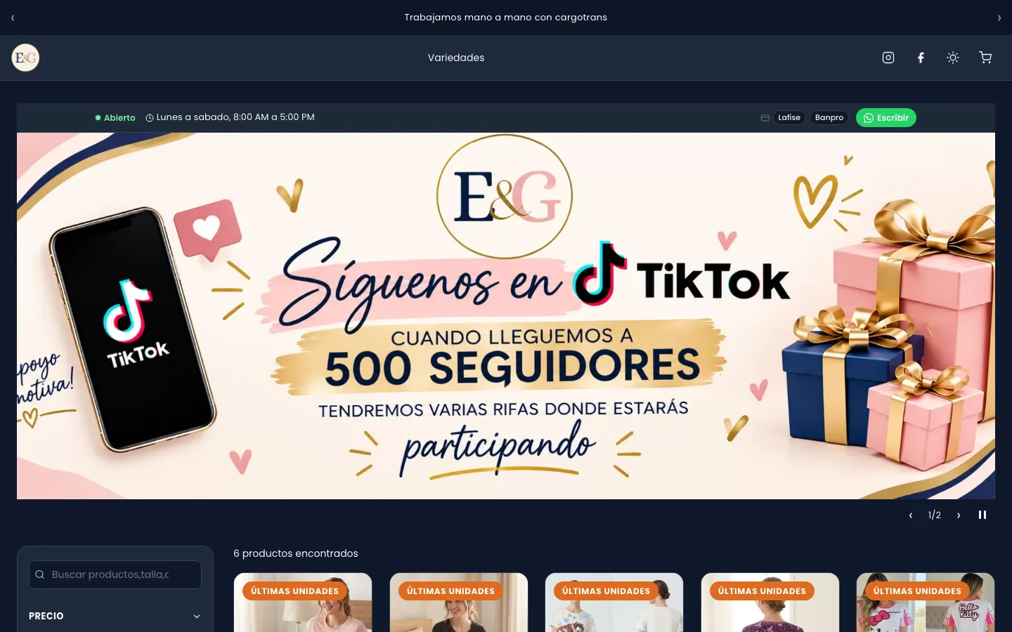 Vista del catálogo digital de E&G Store